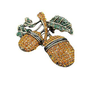 Acorn Crystals Vintage Gold Pin Brooch Fall Autumn Missing Stones